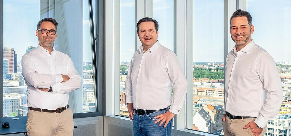 EMnify co-founders Martin Giess and Frank Stoecker with VP Alexander Schebler IoT startup EMnify founding team